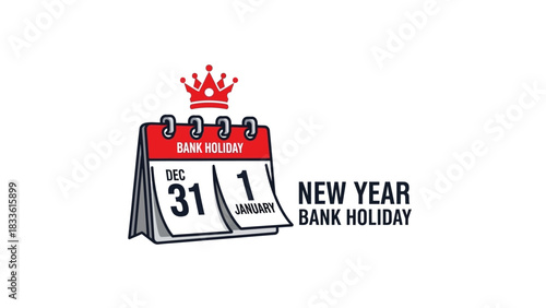 New Year Bank Holiday Calendar Illustration with Crown.