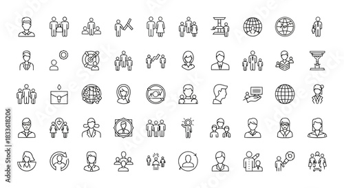 Collection of diverse icons representing various activities, objects, and concepts in black and white