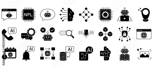 AI Agent Vector Icon Set. Minimal, Editable, and Perfect for Web and App UI.