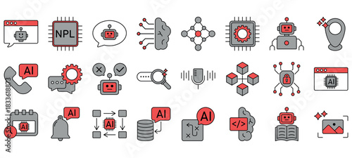 AI Agent Vector Icon Set. Minimal, Editable, and Perfect for Web and App UI.