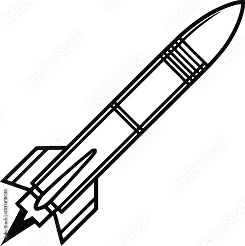 Simple outline drawing of a rocket launching upward