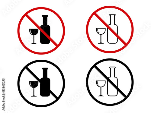 set of Alcoholic beverage prohibition icon vector