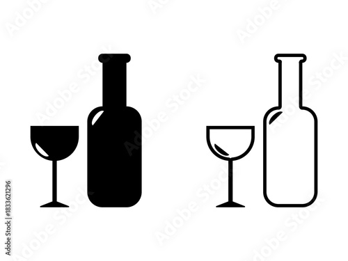 Alcoholic beverage icon, bottle and glass vector