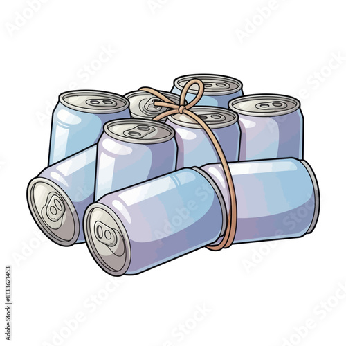 Bundle of soda cans tied together with a string for easy transport.