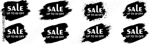  Grunge Brush Stroke SALE Banners - Discount Percentage Text Graphics Vector Set