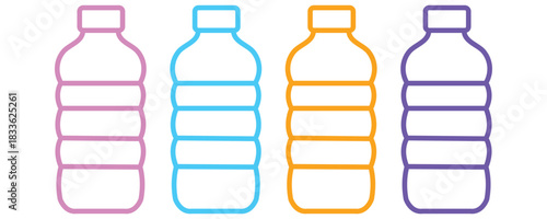 Plastic water bottle icon vector set, colorful water bottle line icon vector in trendy style illustration isolated on white background.