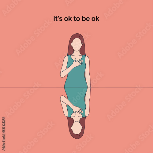 Conceptual illustration of a woman practicing self acceptance and self love.