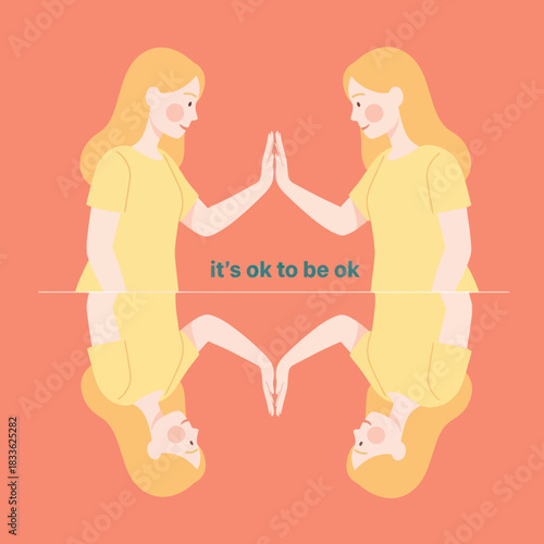 Two women facing each other with hands touching and the words its ok to be ok.