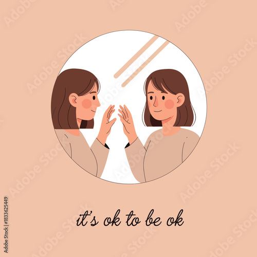 Two young women touching hands in a mirror reflection showing self acceptance.