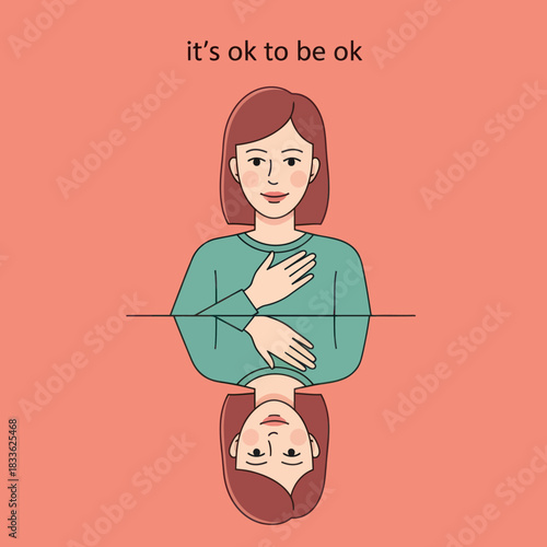 Young woman with hand on her heart expressing self-love and acceptance.