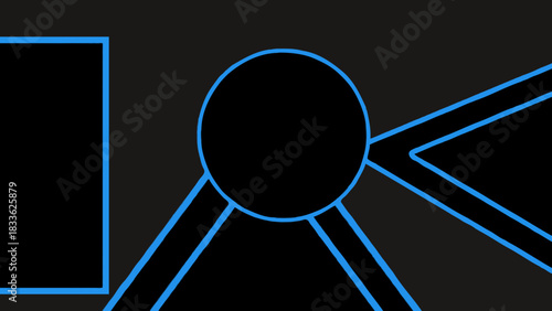 Abstract black shapes with blue outline on dark background