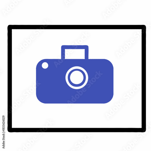 Blue camera icon inside a black rectangular frame