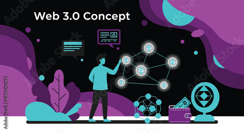 Web 3.0 Concept Decentralized Internet, Blockchain Technology, Future of Digital World