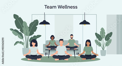 Diverse Team Meditating for Wellness and Stress Relief in Office