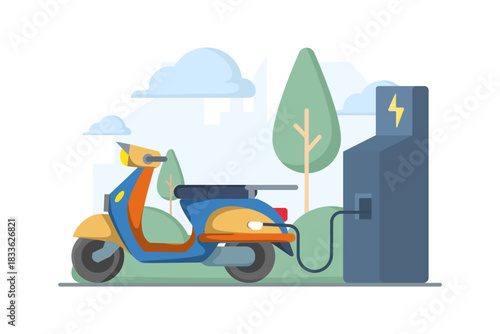 Charging station for electric scooters shown on a clean isolated background. Modern vector for green mobility, EV charging, and sustainable transportation themes.