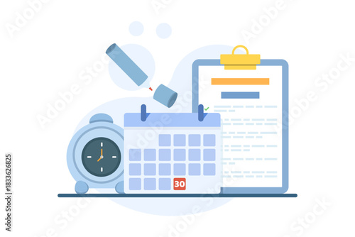 Illustration of an online calendar used for business schedule planning, representing task organization, meeting management, and professional workflow tools.