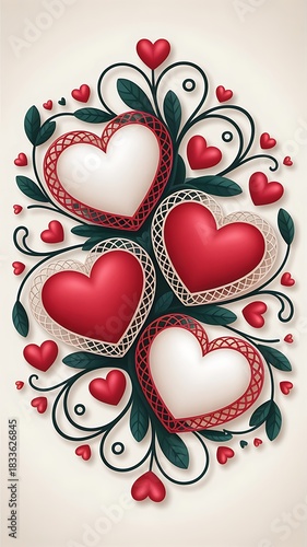 Vertical Arrangement of Hearts with Floral Swirls love