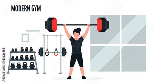 Man Lifting Weights in Modern Gym Fitness, Strength Training, Bodybuilding