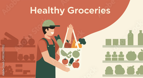 Healthy Groceries Delivery Service - Man with Tote Bag Full of Fresh Produce