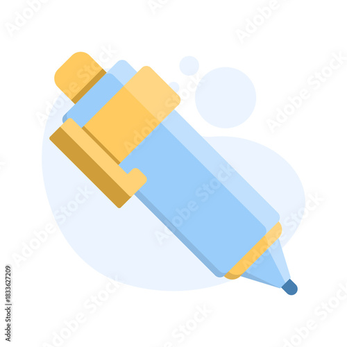 Vector illustration of a blue pen, representing writing tools, office stationery, note-taking essentials, and school supplies.