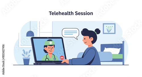 Telehealth Doctor Consultation Online via Laptop for Remote Patient Care