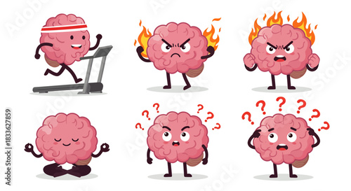 A vector illustration depicting various states of mind, including stress, anxiety, and mindfulness, highlighting the importance of mental health and emotional well-being.