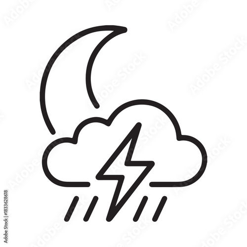 Nighttime thunderstorm with moon and rain icon