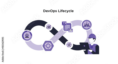 Devops engineer working on laptop, navigating the software development lifecycle with collaboration and automation for efficient workflow and continuous improvement.
