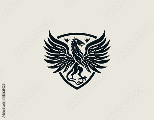 Coat Of Arm Gryphon Shield black vector logo illustration