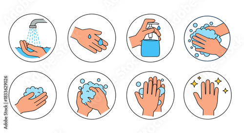 A comprehensive vector illustration depicting the sequential steps for proper hand washing, emphasizing hygiene and crucial public health awareness.