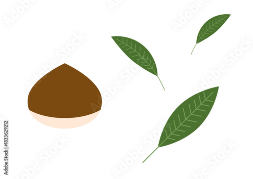 栗と葉っぱのイラスト