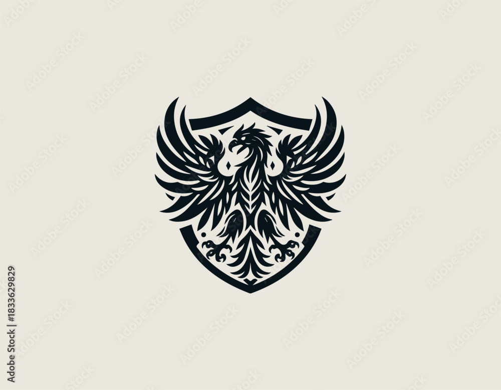 Obraz premium Coat Of Arm Gryphon Shield black vector logo illustration