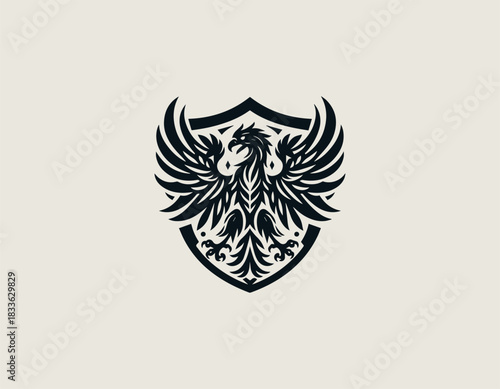 Coat Of Arm Gryphon Shield black vector logo illustration