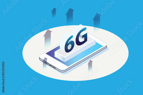 Modern isometric internet speed technology for the development of 6G communication technology. Online based vector illustration Suitable for Diagrams, Infographics, Game Assets, and Other Graphics