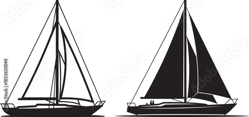 Two sailboats side by side silhouette