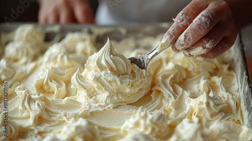 Creamy frosting baking dessert preparation