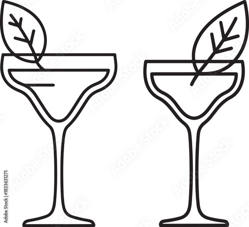 Two margarita cocktails with mint leaves silhouette