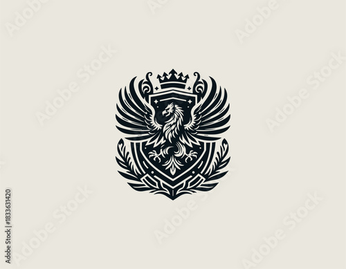 Coat Of Arm Gryphon Shield black vector logo illustration