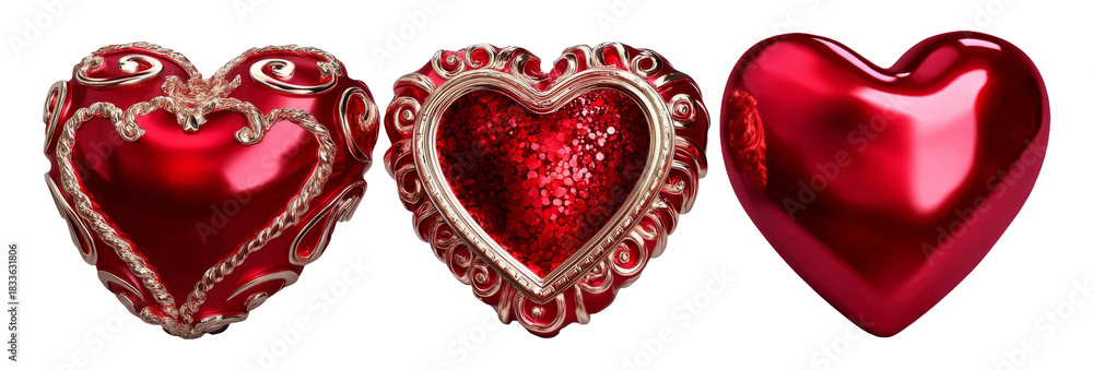 Fototapeta premium Ornate Red Hearts in Porcelain Design with Elegant Details for Decorative Use