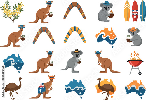 Australian Icons Kangaroo, Koala, Boomerang and More