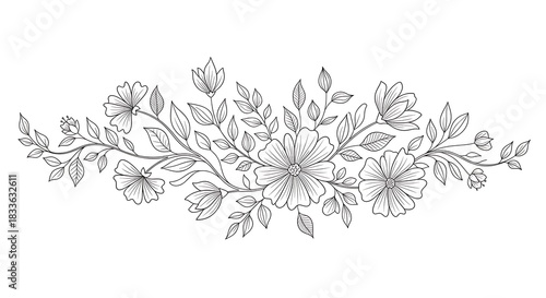 Elegant Floral Arrangement A Delicate Line Art Illustration.