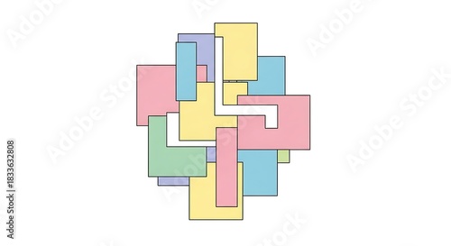 Pastel Geometric Shapes Interlocking in Abstract Composition.