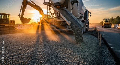 Wallpaper Mural Concrete being poured onto a construction site at sunset. Torontodigital.ca