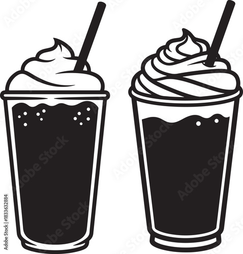 Two iced coffee drinks with whipped cream silhouette