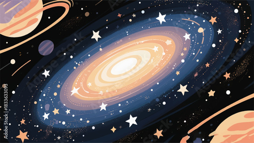 Milky Way Galaxy Illustrator Artwork Banner Background Design Template 