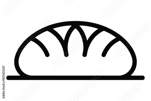 Black outline of a loaf of bread on a white background bakery food