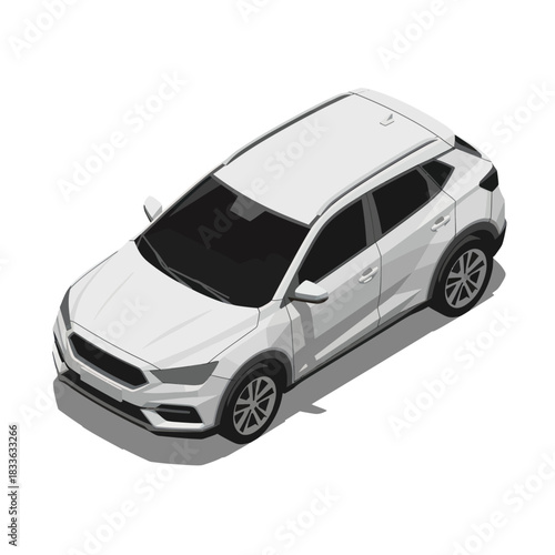 Modern white compact SUV car in an isometric view.