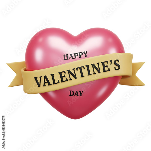 Pink heart with happy valentine s day ribbon isolated on transparent background, png