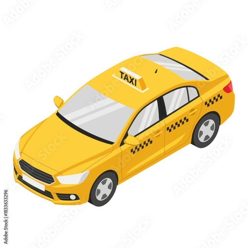 Isometric Yellow Taxi Car Illustration.