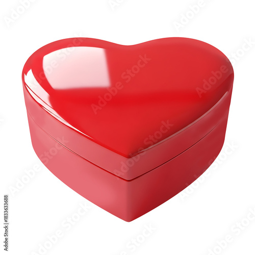 Shiny red heart shaped gift box isolated on transparent background, png